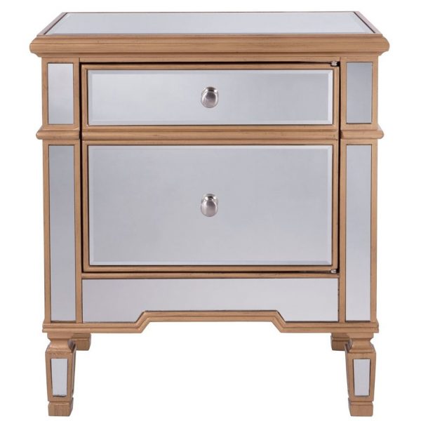Mirrored Side Table with Dull Gold Finish