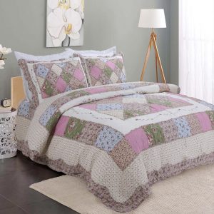 frill patchwork in pastel shades bedcover cum quilt