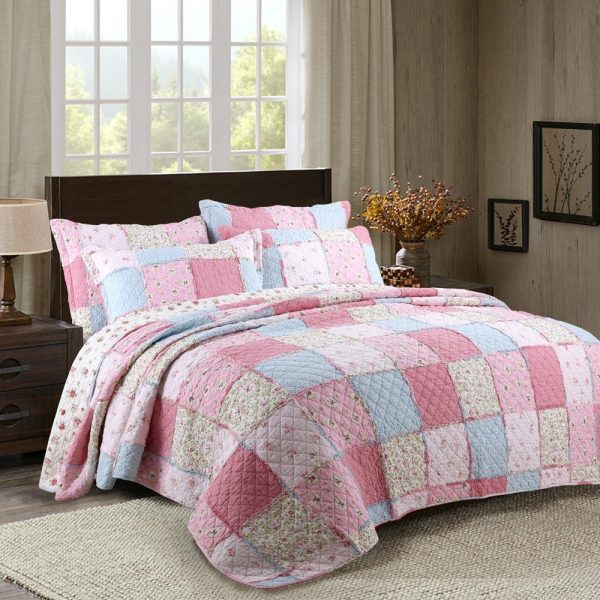 frills floral patchwork in pink bedspread cum quilt