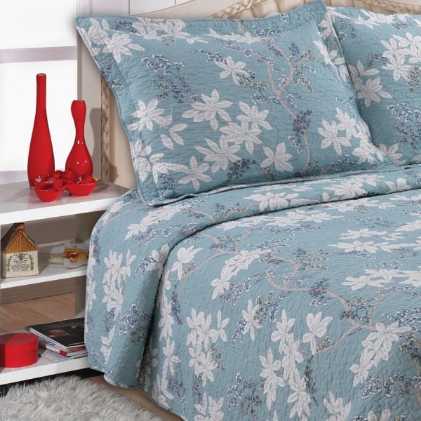 pastel blue floral bedcover cum quilt