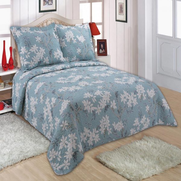 Pastel blue floral bedcover cum quilt