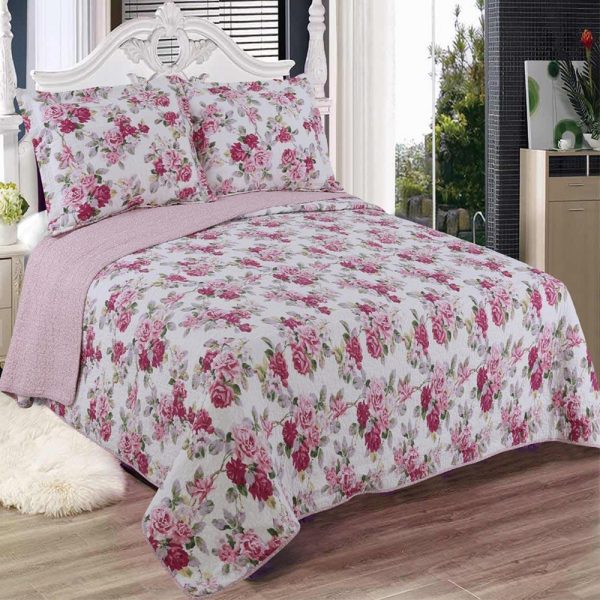 pink floral quilt cum bedspread