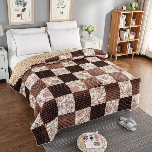 brown velver patchwork quilt