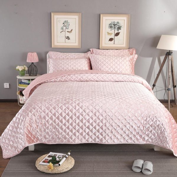 pastel pink diamond quilted bedspread