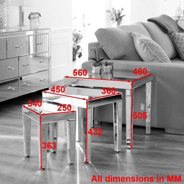 Venetian Mirrored Nest of Tables -Set of 3pcs - Image 4
