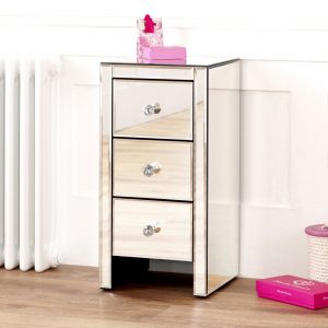 Compact Mirror Side Table with 3 drawers