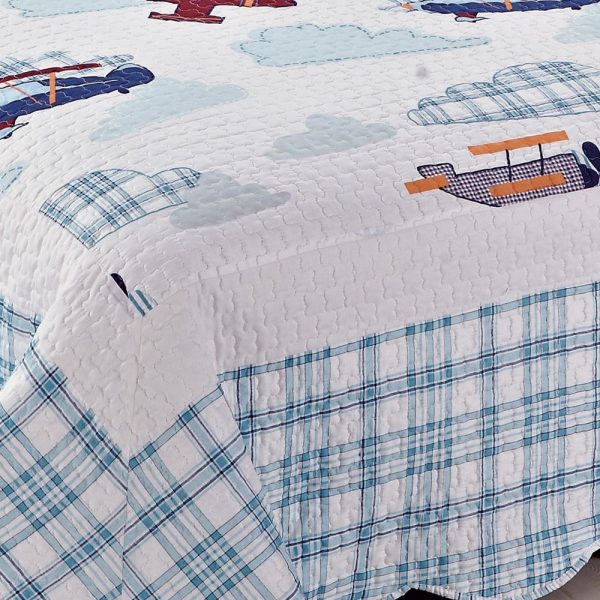 Aeroplane Mode Quilted Bedspread For Boys