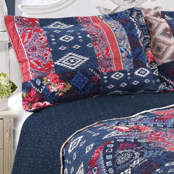 Blue Patchwork Quilted Bedcover