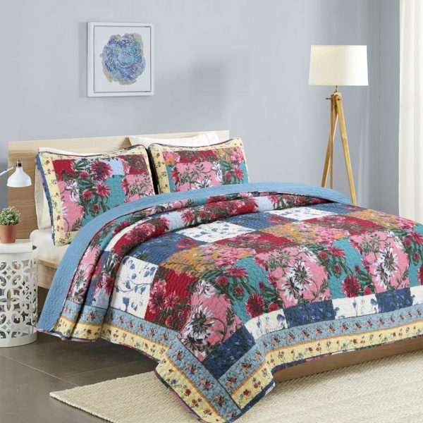 Frill Floral Patchwork In Pink Bedspread Cum Quilt