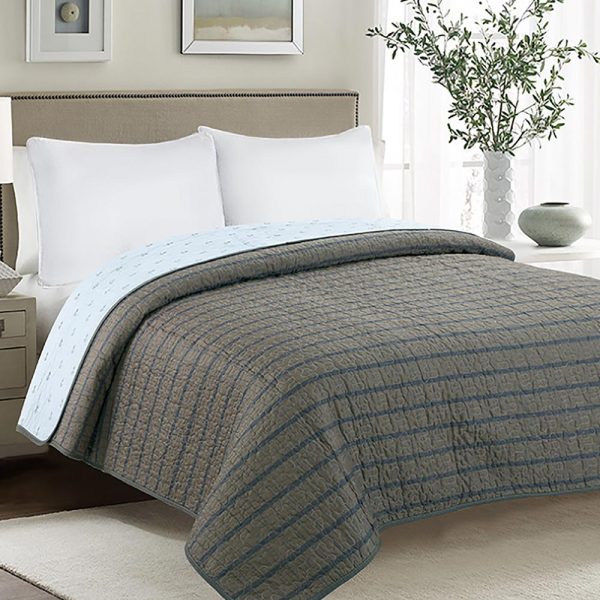 Cotton Stripes AC Quilt In Dark Grey