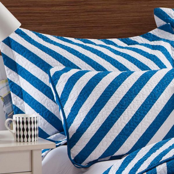 Blue Diagonal Striped Bedspread