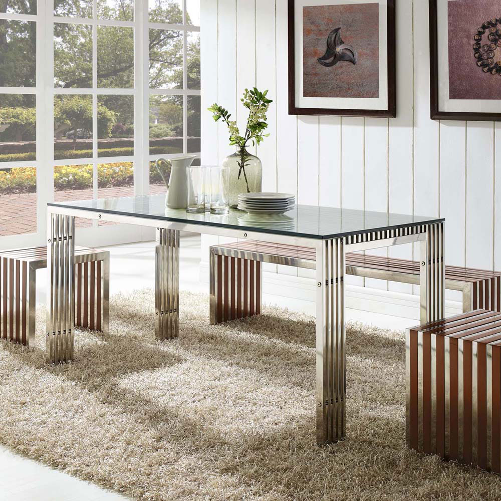 Gridiron Stainless Steel Dining Table, Stainless Steel Dining Table