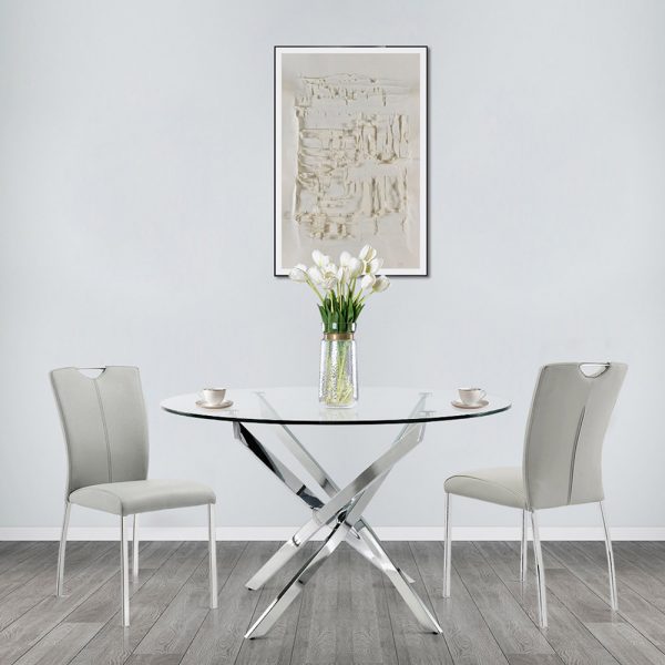 Medium Round Stainless Steel Glass Dining Table