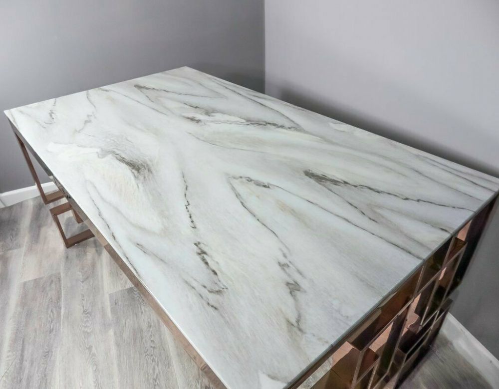 Rose Gold Copper Marble Glass Dining Table Stainless Steel Rose Gold Copper Marble Glass Dining, Marble And Gold Dining Table
