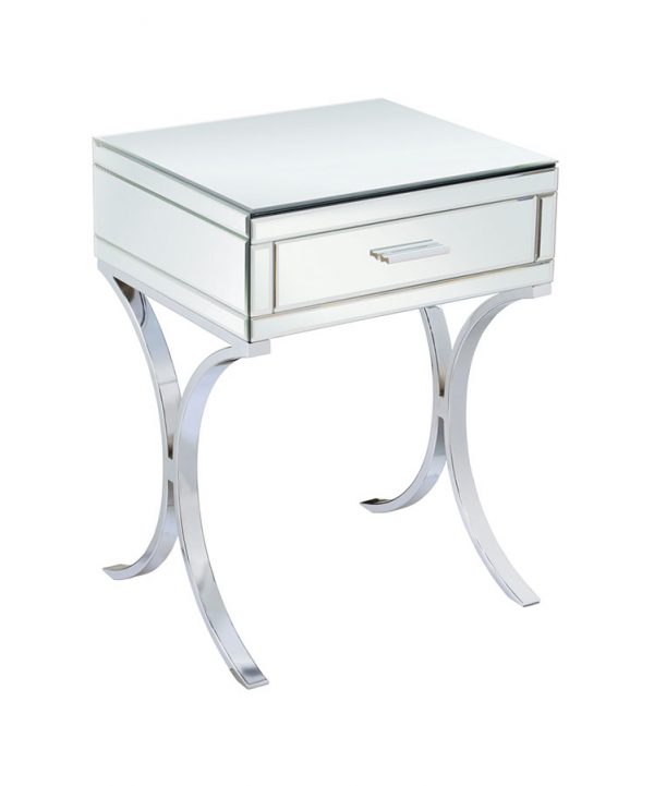 Mirrored & Chrome Bedside Table - Image 2