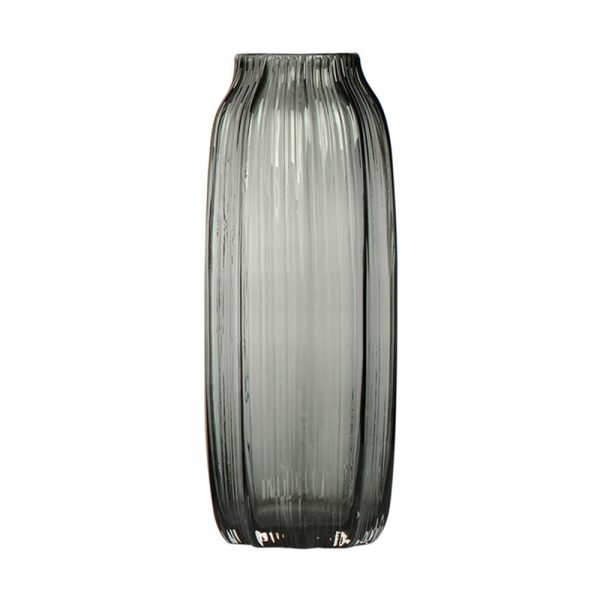 Grey Glass Flower Vase With Ripple Effect