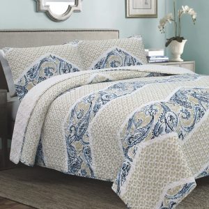Cotton Blue Quilted Bedspread/ Blanket