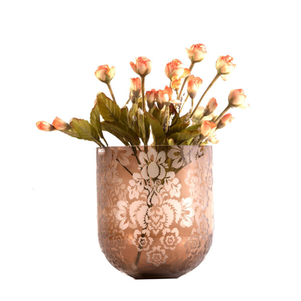 Brown Murano Floral Vases With Etching
