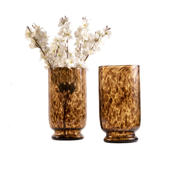 Brown Murano Flower Vase In Leopard Print Style
