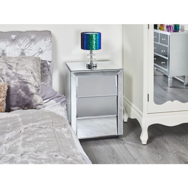MIRRORED ANGLED 3 DRAWER BEDSIDE TABLE