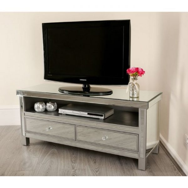 VENETIAN MIRRORED TV STAND WITH STORAGE