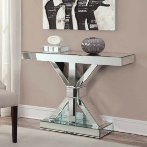 Modern Glam Entryway with Accent Decor Mirrored Console Table Silver Clear Mirror