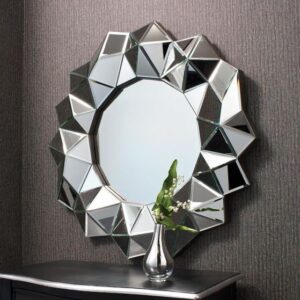 Silver Round Diamond Frame Three-dimensional Wall Mirror