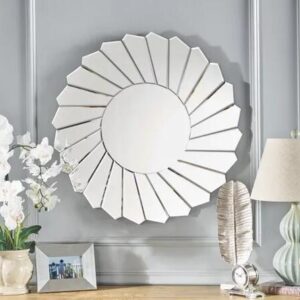 Silver Wave Pattern Round Wall Mirror