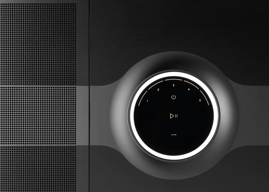 Close view of the illuminated Mu-so Hekla control dial