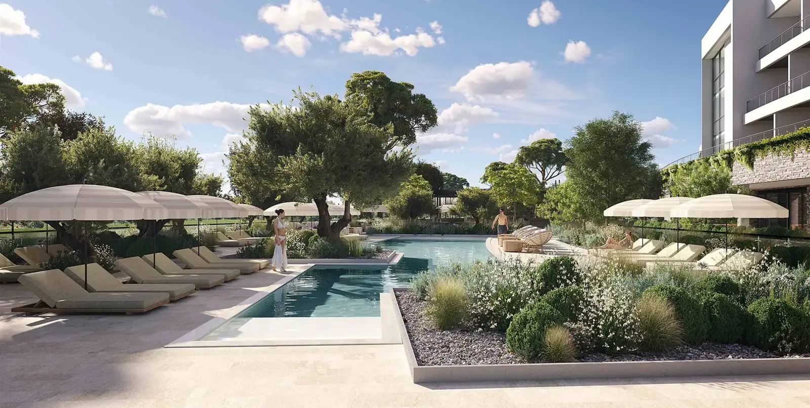 Pool terrace and landscaped outdoor areas at Horizon Resort Massane