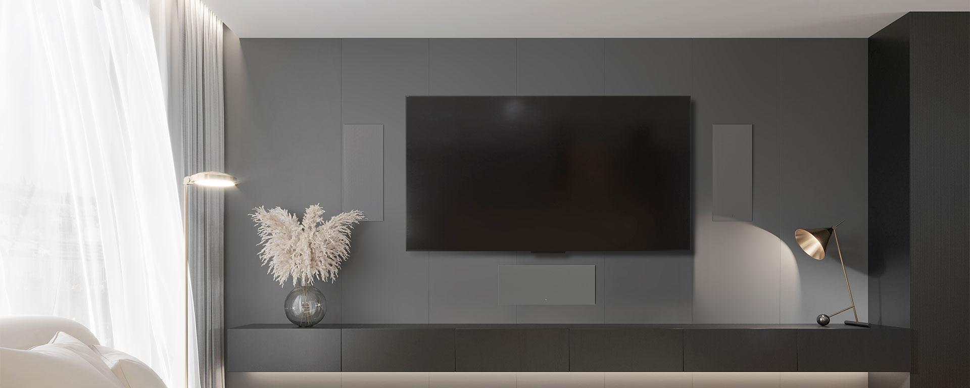 Focal 1000 Series manufacturer visual showing speakers integrated around a television