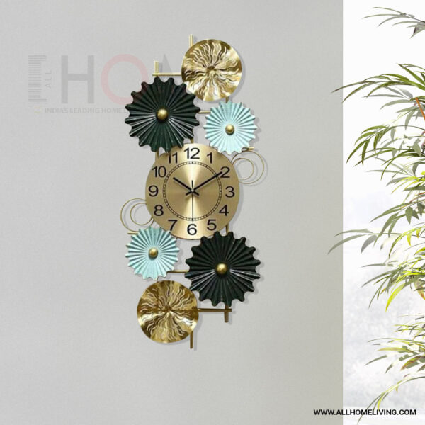 Floral Multicolour Wall Clock In Metal