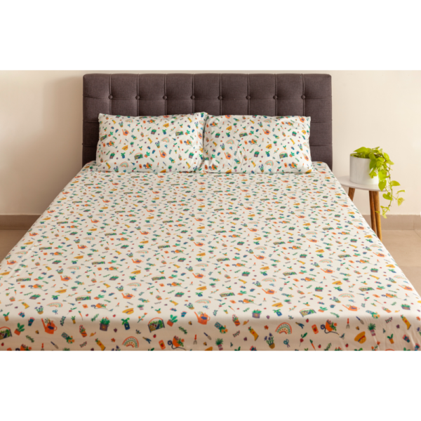 Ribbons and Flowers Sheet and Shams Set - Flat Sheet Double + Two Sham Pillow+ Packing Bag