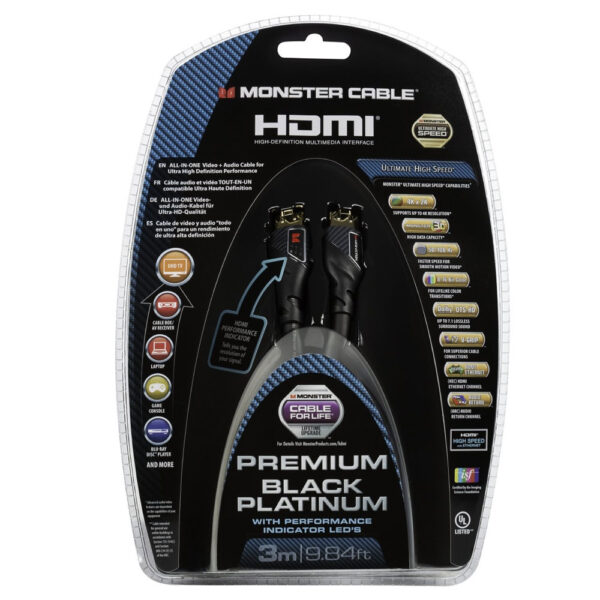 Monster Black Platinum Ultimate Advanced HDMI Cable with Ethernet and Performance Indicator - Image 3