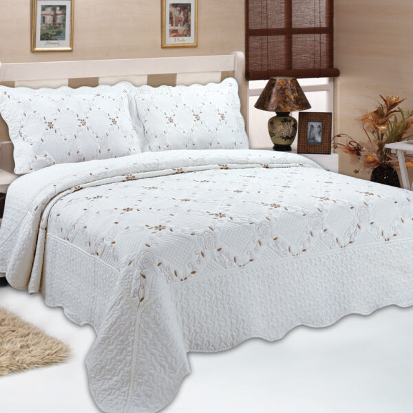 White Floral Quilted Bedspread - Quilting Tree - All Home Living