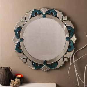 Round Blue Wall Mirror